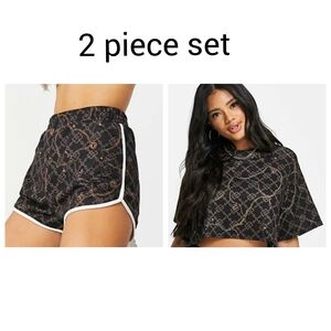 Asos Design Black and Brown Chain Print Two-Piece Set XS